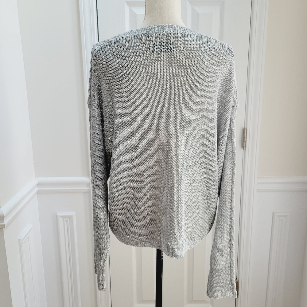 RTA Rhys Metallic Silver Open Knit Pullover Sweater - Picture 6 of 14